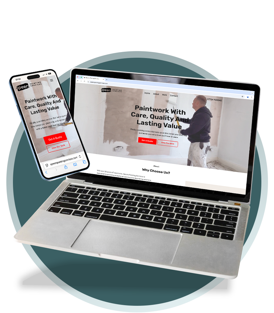 Laptop and Computer showing Speers Painting Services website